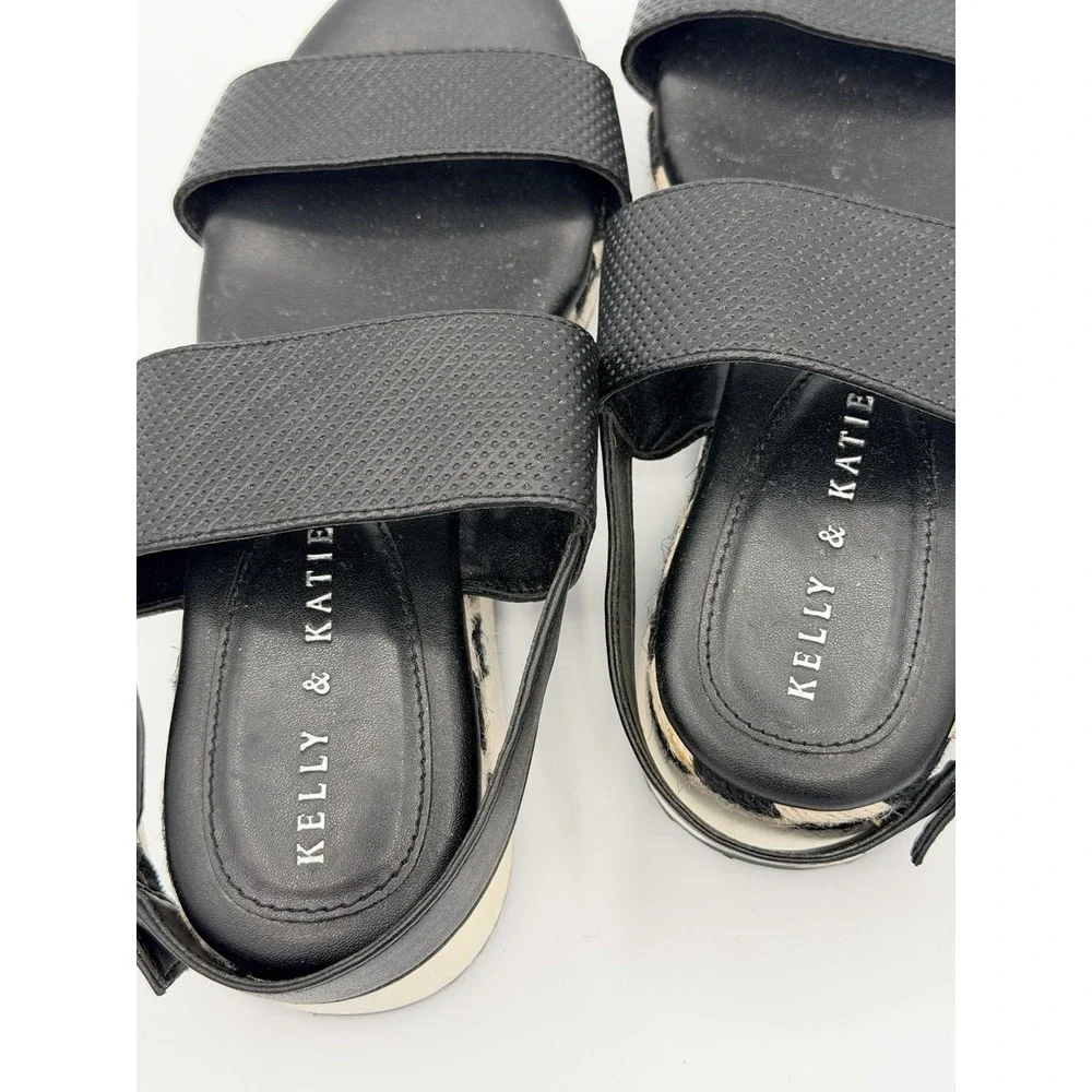 Kelly & Katie Poliana Black White Espadrille Platform Wedge Sandals Womens Sz 7